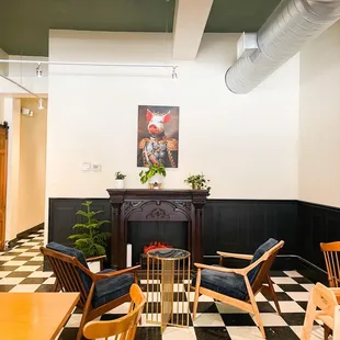 a black and white checkered floor
