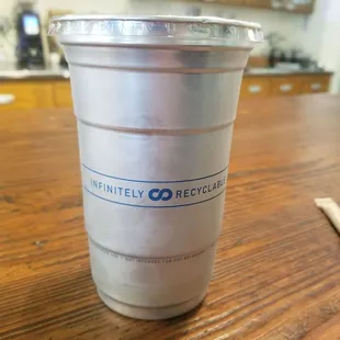 Aluminum recyclable to go cup.