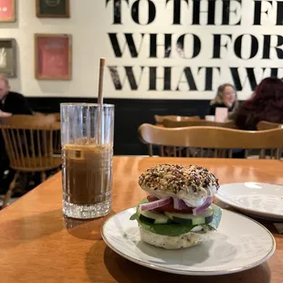 McKinley place and veggie bagel sandwich