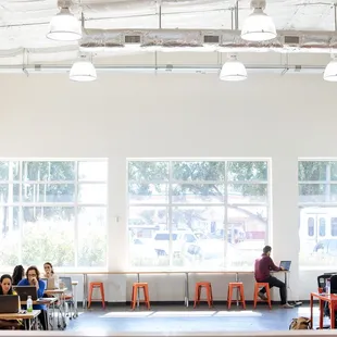 Propeller&apos;s main coworking area looks out onto Washington Ave.
