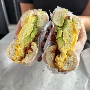 Avocado, bacon, egg bagel