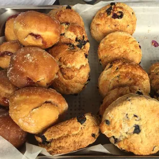Strawberry Jelly Doughnuts and Blueberry Scones