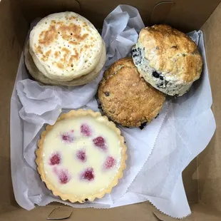 Crumpets, Blueberry Scones, Lemon Raspberry Tart (Saturday, 08/31/19)