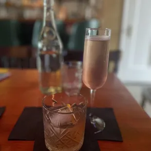 Oaxacan, Mezcal Old fashion, and Kir Royale (which is on the  happy hour menu).