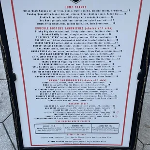 the menu for the restaurant