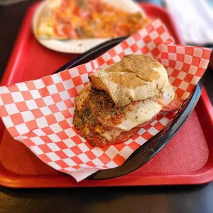 Half Hot Italian Sub and a Slice of Meat Lover Pizza