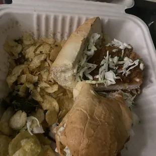 Spicy slaw that has no spice served with potato crumbs. Wtf