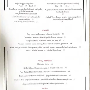 Prosecco Trattoria Menu