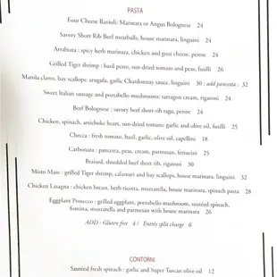 Prosecco Trattoria Menu