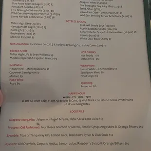 Wine, Beer, &amp; Cocktails menu