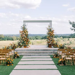 A spring outdoor wedding ceremony on the lawn