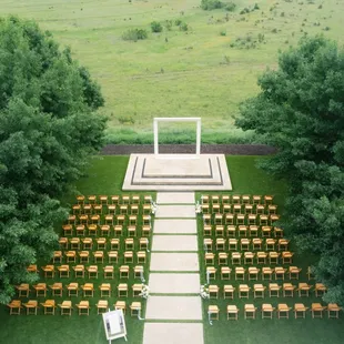 A bird's eye view of the Ceremony Lawn in spring