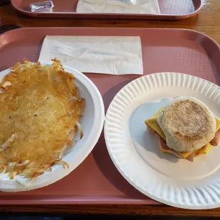 Hashbrowns and an English muffin sandwich