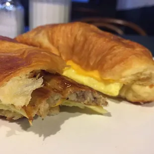 Breakfast sandwich on croissant