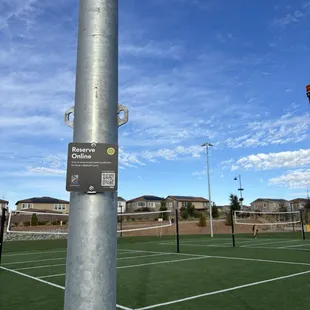 Volleyball courts. Use by reservation only. Checkout the sign with the WR code to the online reservation system.