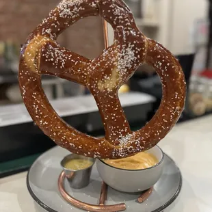 Pretzel with hot mustard and beer cheese