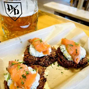 Potato Pancakes &amp; Salmon w/ tzatziki @ Prost Brewing, Denver.
