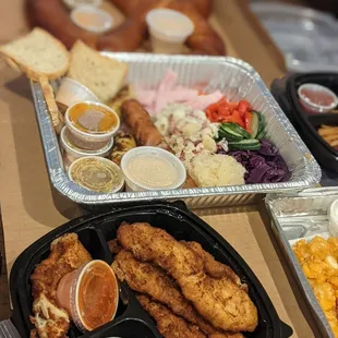 a variety of food items on a table