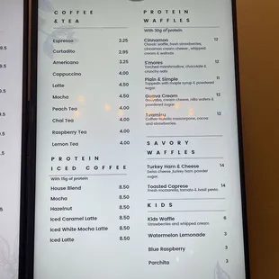 Menu Protein waffles is what we came for!