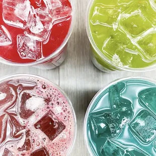 a variety of smoothie drinks