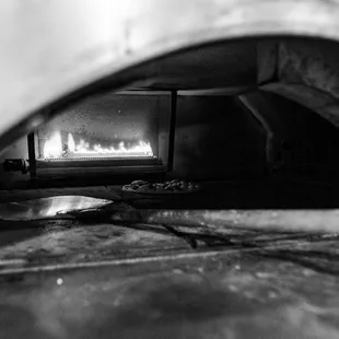 the inside of a pizza oven