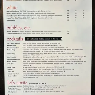 Drink menu