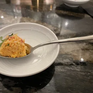 Amuse bouche. Shrimp and chive.