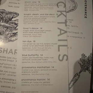 Cocktail menu