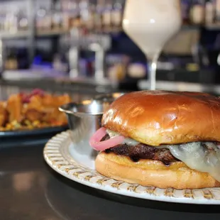 a burger and a salad
