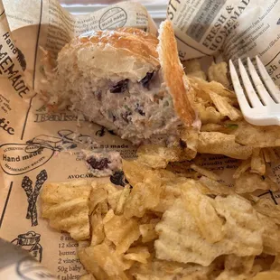 Chicken salad croissant came with a whole sandwich but I cut it for viewing the ample serving of chicken salad.