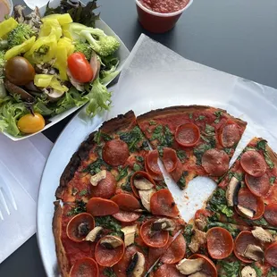Gluten free pizza and salad