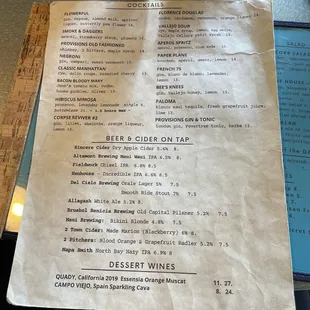 Drink menu