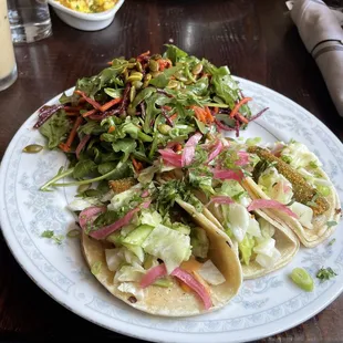 Fried avocado tacos and house side salad