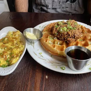 Chicken and waffles. Side of scrambled eggs.
