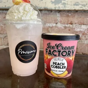 a cup of ice cream and a cup of peach ice cream