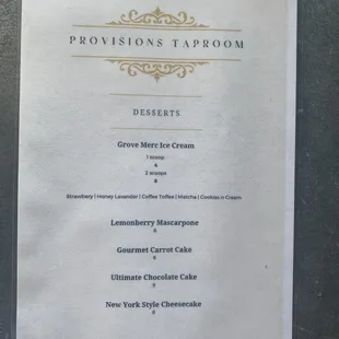 Dessert Menu
