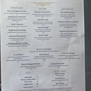 Dinner menu
