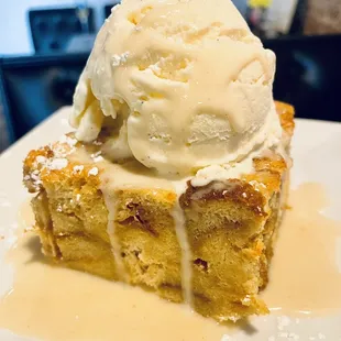 Bread Pudding with Vanilla Ice Cream