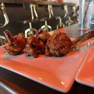 a plate of food on a bar