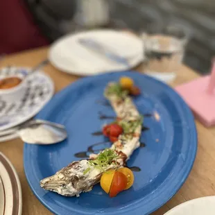 LECHEN BIRENGHENAS: bbq'd eggplant marinated in coconut milk, lemon, scallions, cherry tomato &amp; caramelized soy sauce