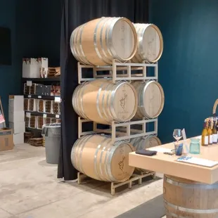 a wine cellar with barrels