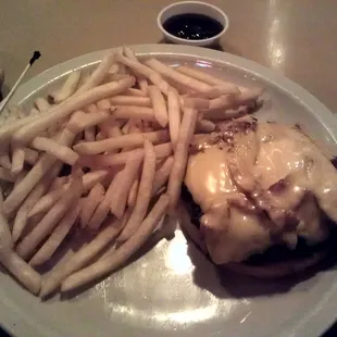 Bacon cheeseburger with shoestring fries. I removed the top bun :)