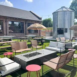 Outdoor seating with an outdoor stage and bar