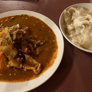 Panang curry with wide noodles