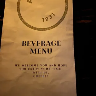 a beverage menu on a table
