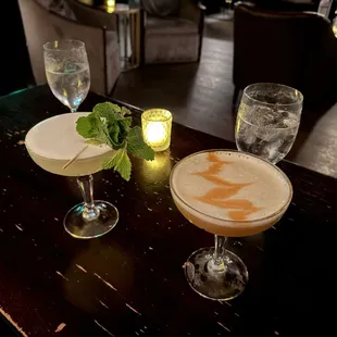 A wintery whiskey drink with egg white and a mint gimlet