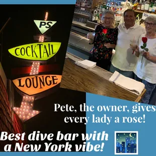 two people standing in front of a bar