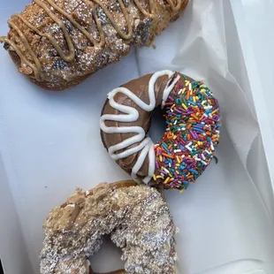 three different flavors of doughnuts