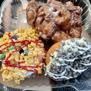 Cereal Killer (bottom left), Apple fritter (top), Feng Shui (bottom right).