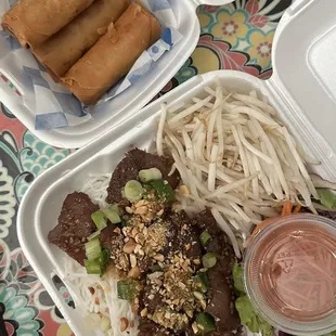 2A. PORK &amp; VEGETABLES EGG ROLLS - CH GI MN /9B. VERMICELLI STIR-FRIED WITH BEEF- BN XO B